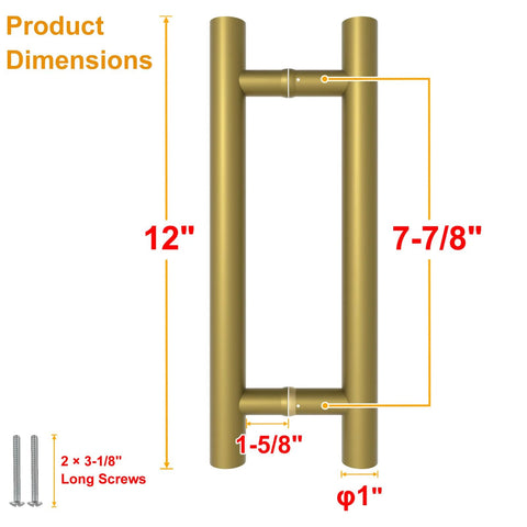Titanium Gold Round Barn Door Handles Set, Double Sided Pull Push For French Doors And Exterior Shower Doors, 12-inch dimensions