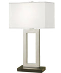 Geometric Contemporary Table Lamp With Chrome And Black Contrast Finish 29 Inch Tall Rectangular White Hardback Shade Matte Black Base