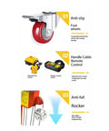 Heavy Duty Small Lifting Platform parts: anti-slip wheels, remote control handles, anti-fall rocker for smooth performance.
