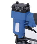 Close-up of the No Fuss 22 Gauge Pneumatic Brad Nailer showing the ergonomic handle and safety trigger design.