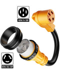 Badass High Grade Heavy Duty SS2 50P To 14 50R 50 Amp Marine Shore Power Adapter Cord For Tesla EV RV Camper Yacht Twist Lock Generator Dockside Boat Hookup Rig with NEMA connectors.