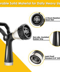 Heavy Duty Fireman Style Hose Nozzle With Eight Spray Patterns, Lever Control Ergonomic Grip, Built Like A Tank All Metal