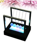 Dynamic Led Balls Desk Toy Newton Cradle Pendulum Set No Battery Required Black ABS Plastic with glowing colored balls