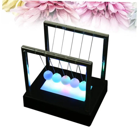 Dynamic Led Balls Desk Toy Newton Cradle Pendulum Set No Battery Required Black ABS Plastic with glowing colored balls