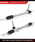 Manual Steering Rack And Pinion Assembly For Nissan Rogue 2008 To 2013 2.5L Left Hand Drive Only New Leak Proof Direct Bolt On Replacement Fits 48001JD90B Easy Install Reference 48001JD90B - angled view with inner tie rods and dust boots