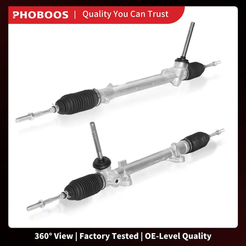 Manual Steering Rack And Pinion Assembly For Nissan Rogue 2008 To 2013 2.5L Left Hand Drive Only New Leak Proof Direct Bolt On Replacement Fits 48001JD90B Easy Install Reference 48001JD90B - angled view with inner tie rods and dust boots