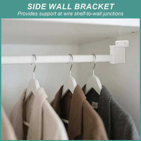 Four Pack Wire Shelf End Brackets For Heavy Duty Closet Shelves White Plastic Rod And Wall Shelf Supports With Screws U Shaped Design To Secure Wire Mesh Shelving And Round Rod Racks, white wall bracket on closet rod