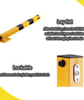 Heavy Duty Steel Bollard For Driveways And Parking Lots, lay flat yellow barrier pole and lockable feature detail.
