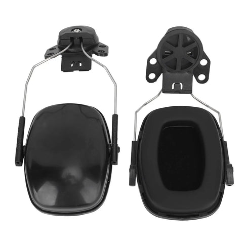Top Tier Hard Hat Ear Muffs With Heavy Duty Cushioning Breathable Seals Designed To Kick Back Excess Site Noise Built Tough For Oil Crew And Construction Workers Super Comfy For All Day Use 2 Pack - black earmuffs with foam lining, side view