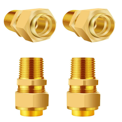 Brass One Half Inch CSST To NPT Pipe Fitting Kit Four Pack Natural Gas Quick Connect Adapters For Grills Propane Conversion Connectors