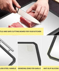 Titanium kitchen cutting board with anti-slip silicone edge and juice groove