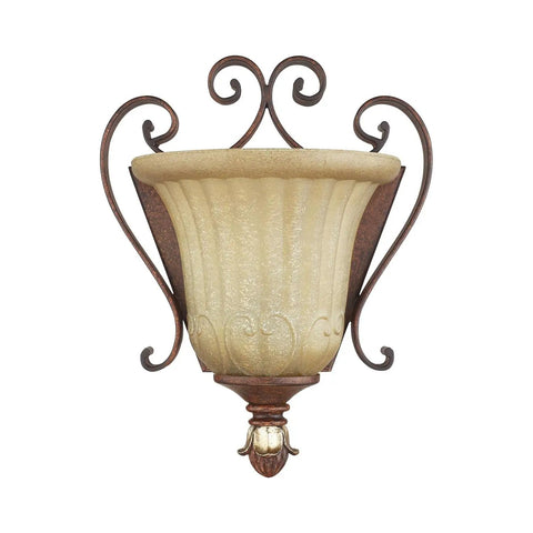 Villa Verona Bronze ADA Wall Sconce With Rustic Art Glass Aged Gold Leaf Accents One Light Classic Vibe Traditional Design