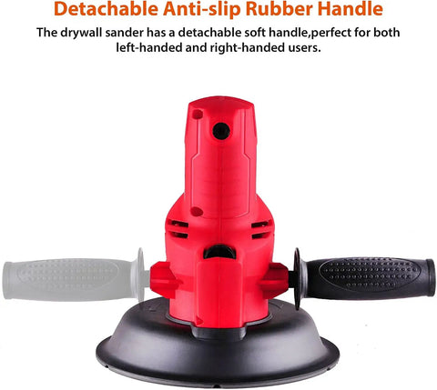 Electric Drywall Sander With Vacuum For Dustless Sanding, 710W with detachable handles, viewed from the front.