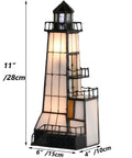 Tiffany Style Stained Glass Table Lamp With Lookout Platform Night Light, 6-Inch Wide By 11-Inch Tall, Brown Finish, warm glow