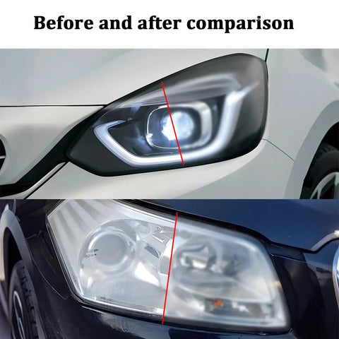 Before and after image using 38 Piece Car Headlight Restoration Kit For Your Ride With 3 Inch Polishing Discs And Sanding Discs