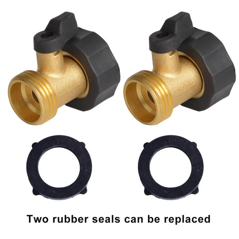 Heavy Duty Brass Shut Off Valves For Garden Hose Connectors With Extra Rubber Seals Three Quarters Inch FNH To Three Quarters Inch MNH 2 Pack