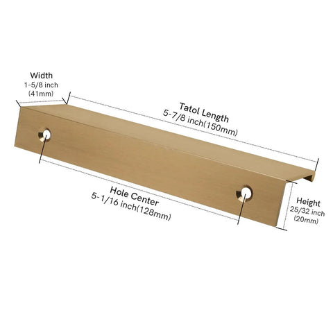 Diagram with dimensions of 10 Pack 5 Inch Champagne Bronze Cabinet Pulls Finger Pulls Brushed Bronze Edge Pulls for Kitchen Cabinets 128mm
