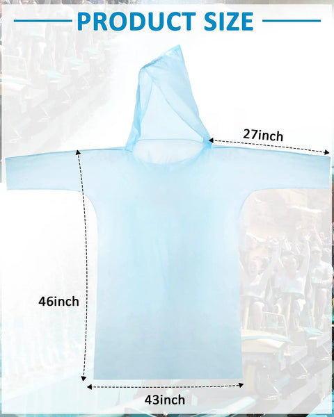 60 Pack Disposable Rain Ponchos For Adults With Hood, Emergency Waterproof Rain Gear, blue poncho 46x27 inch size shown