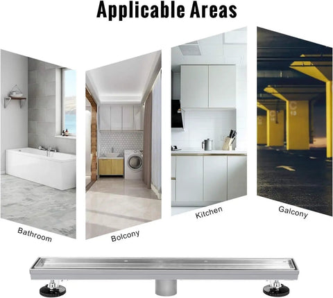 24 Inch Linear Shower Drain Kit With Invisible Tile Insert And Flat Cover, Brushed 304 Stainless Steel in bathroom setting
