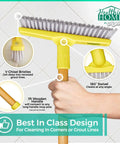 Grout Cleaner Bundle With Grout Brush Pro Grade Deep Clean showing V chisel bristles and swivel head on 1 ft wooden handle.