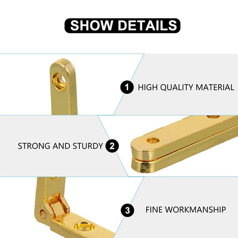 Close-up of 10Pcs Zinc Alloy 90 Degree Hinges for Miniature Furniture, showing gold finish and sturdy design.