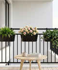 16 Inch Railing Planter Set Of 3 For Outdoor Plants With Detachable Hooks And Drain Holes Large Metal Balcony Pots For Home Garden Fence On Balconies Black.