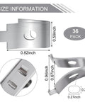 Heavy Duty 6 Pack 36 Inch Shelf Pilaster Tracks With 36 Shelf Clips Set size diagram, silver metal clips shown in detail