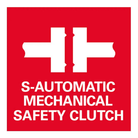 S-AUTOMATIC MECHANICAL SAFETY CLUTCH logo on red background indicating safety feature for tools.