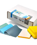 Flexible Polishing Sheets Starter Kit For Auto Detailing With K2000 To K3000 Grits 15 Sheets Plus Interface Pad And Hand Block Ultra Fast Cutting Power That Keeps Buffing Quick And Easy showing sheets and tools.