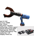 Gazogj 250Kn Rechargeable Hydraulic Cable Cutter with blue handle, cutting copper and aluminum cables, model EZ-135C.
