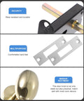 Sleek Concealed Door Handle Featuring Smooth As Butter Swing Dead Nuts Secure Integrated Deadbolt Lock Brushed Stainless Steel Finish For Bedroom Use, gold finish knob and secure hardware details.