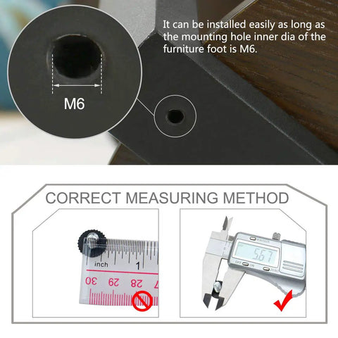 M6 Adjustable Leveling Feet 20 Pack With 15x6mm Base and 10mm Thread Length For Furniture Legs measuring process
