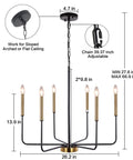 Six Light Farmhouse Chandelier with Adjustable Height Black and Gold Iron Pendant Lighting for Dining Room Diagram