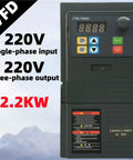 Front view of Budget 220V VFD Variable Frequency Drive Inverter 2.2KW Motor Speed Controller with display and buttons