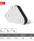 Mini angle welding magnet from Six Piece Welding Magnets Set With 25Lb Triangle And Hexagon Angles Plus Two Mini Magnets For Auto Car Welding Clamps Holder Heavy Duty Magnetic Positioning Tools 45 90 135 30 60 75 180 Degrees, shown at 45/90/135° with dimensions and weight.