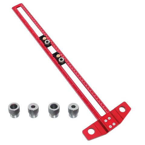 Red Double Scale T Square Ruler Aluminum Measuring Tool For Inches And Metric, Precision T Shaped Ruler With Accessories