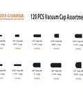Rubber Vacuum Cap Set 120 Piece Assortment in 10 Sizes For Tubes From One Eighth Inch To One Half Inch OD, cap display chart