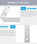 Close-up of 4 Pcs Stainless Steel Corner Brackets with right angle design and countersunk mounting holes for stable support.