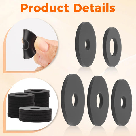 Close-up of black flat rubber washers from 143-Piece Flat Rubber Washers Assortment Kit With 10 Sizes From 7Mm To 30Mm
