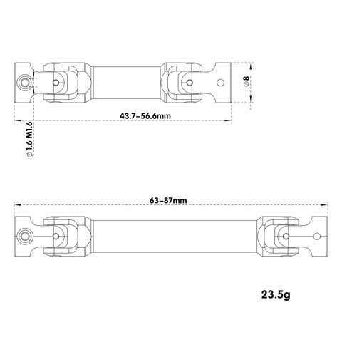 Hardened Stainless Steel Driveshaft Fits Traxxas 1/18 Trx4M RC Crawler Upgrade Parts, showing detailed dimensions and design.