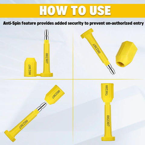 Heavy Duty Bolt Seals Yellow Bulk 100 Pack Built Tough Cargo Container Shipping Tamper Evident Locks With Numbered Sequence For Rock Solid No Sweat Warehouse Security