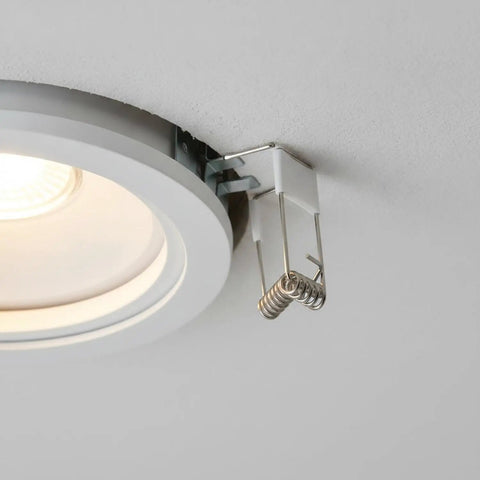 Downlight Spring Clip, Silver PP Plastic Retention Clip for Recessed Lighting Ceiling Fixtures (1 PC) in installation position.