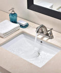 Modern Rectangular Undermount Bathroom Sink 18.5 By 13.8 By 7.9 Inches White Ceramic Lavatory With Overflow, water running