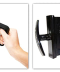 Rock Solid Black Quick Valve Cap With Fat Grip Handle For RV Camper Trailer Water Line Seal Easy Twist Action shown at various angles.