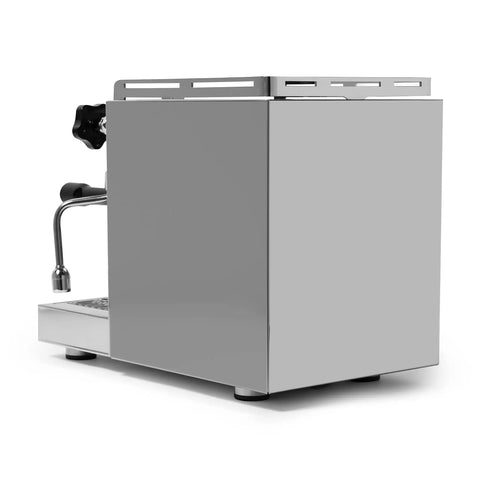 Top Tier Home Barista Bundle Pairing A Next Level Espresso Machine With A Precision Burr Grinder For Smooth Cafe Quality Shots Daily In Sleek Stainless Steel And Matte Black Finish That Really Slaps, side view of espresso machine.