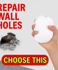 8 Oz Sealing Putty for Big Gaps and Holes held in hand next to wall hole illustration