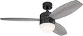 Drake 48 Inch Modern LED Ceiling Fan With Remote And Light Kit Gun Metal Finish Opal Frosted Glass Dimmable LED Contemporary Blade