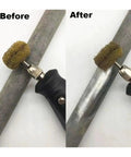 Before and after using Must-Have 10-Piece Nylon Abrasive Wheel Kit With 120 To 600 Grit for metal polishing with rotary tool.