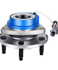 Front Wheel Hub Bearing Assembly 513121 for Buick Regal and more with ABS, 5-lug design, close-up of metal and blue plastic parts.