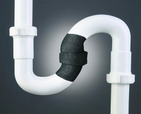 Water Activated Quick Fix Tape For Easy DIY Repairs Seal Leaks Cracks And Tears On Pipes Tools And More With A Simple Wrap And Quick Durable Hold That Sticks For A Strong Leak Free Seal wrapped around a white pipe for repair